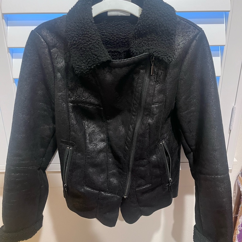 Black Faux Leather Jacket Sherpa lining